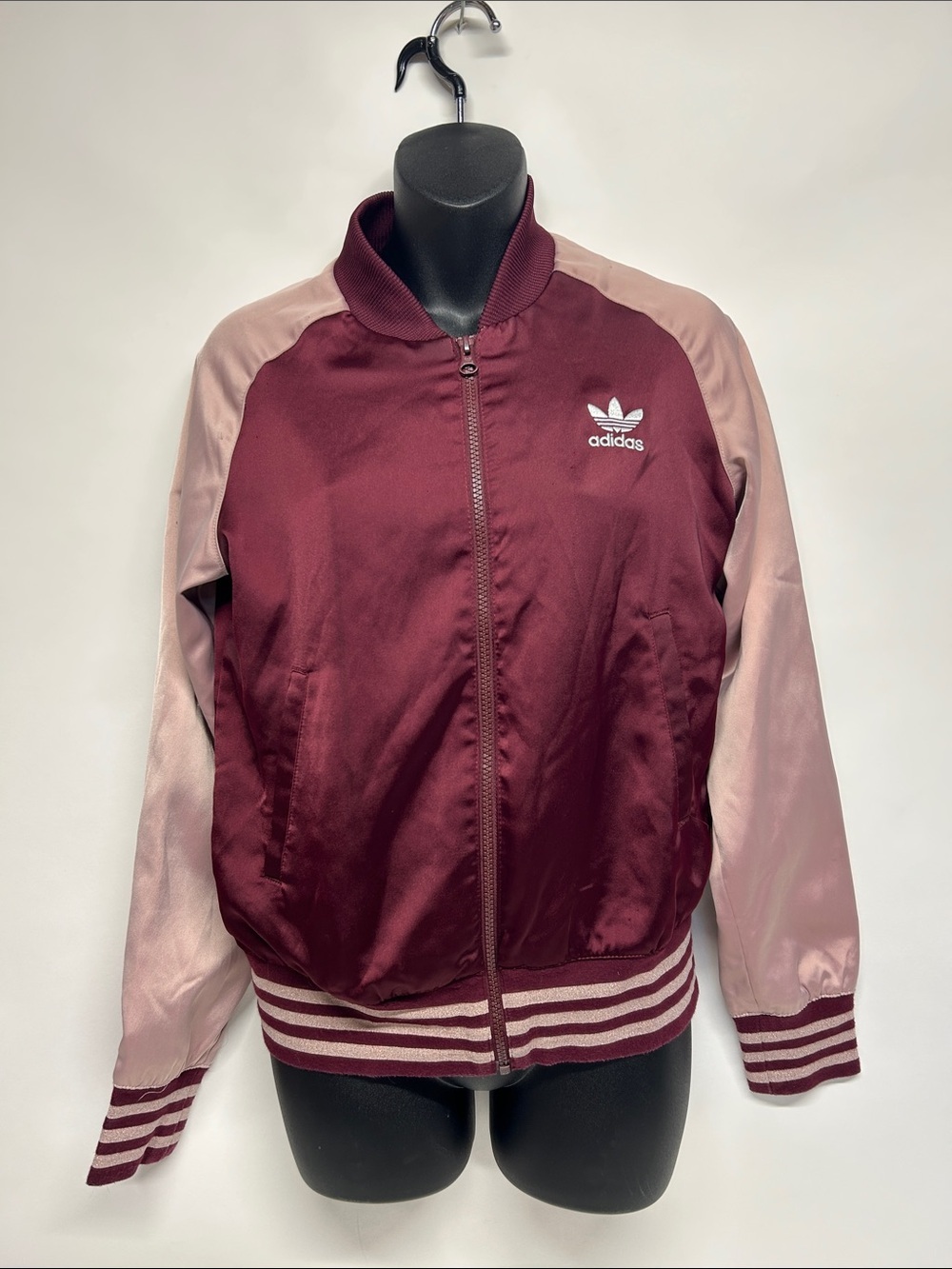 adidas Maroon & Light Pink Satin Track Bomber